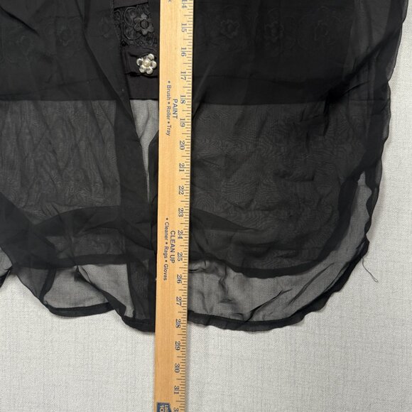 Vintage Sandro Paris Sheer Floral Embroidered Top Black Short Sleeves - Picture 11 of 14